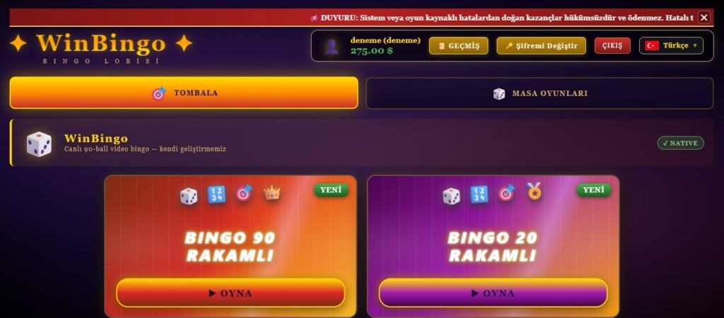 Winbingo1.com bingo ve masa oyunlari lobisi